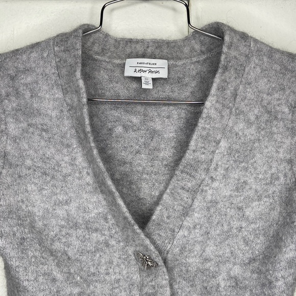 & other stories wool alpaca crop cardigan small grey bee buttons - Picture 4 of 6